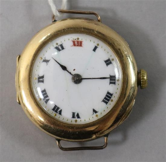 A gentlemans early 20th century 15ct gold Rolex manual wind wrist watch,